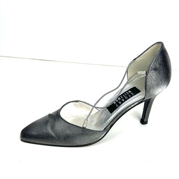 Stuart Weitzman Dark Silver Formal Heels Rhinestones Details Pointed Toe US 7,5 - Picture 2 of 14